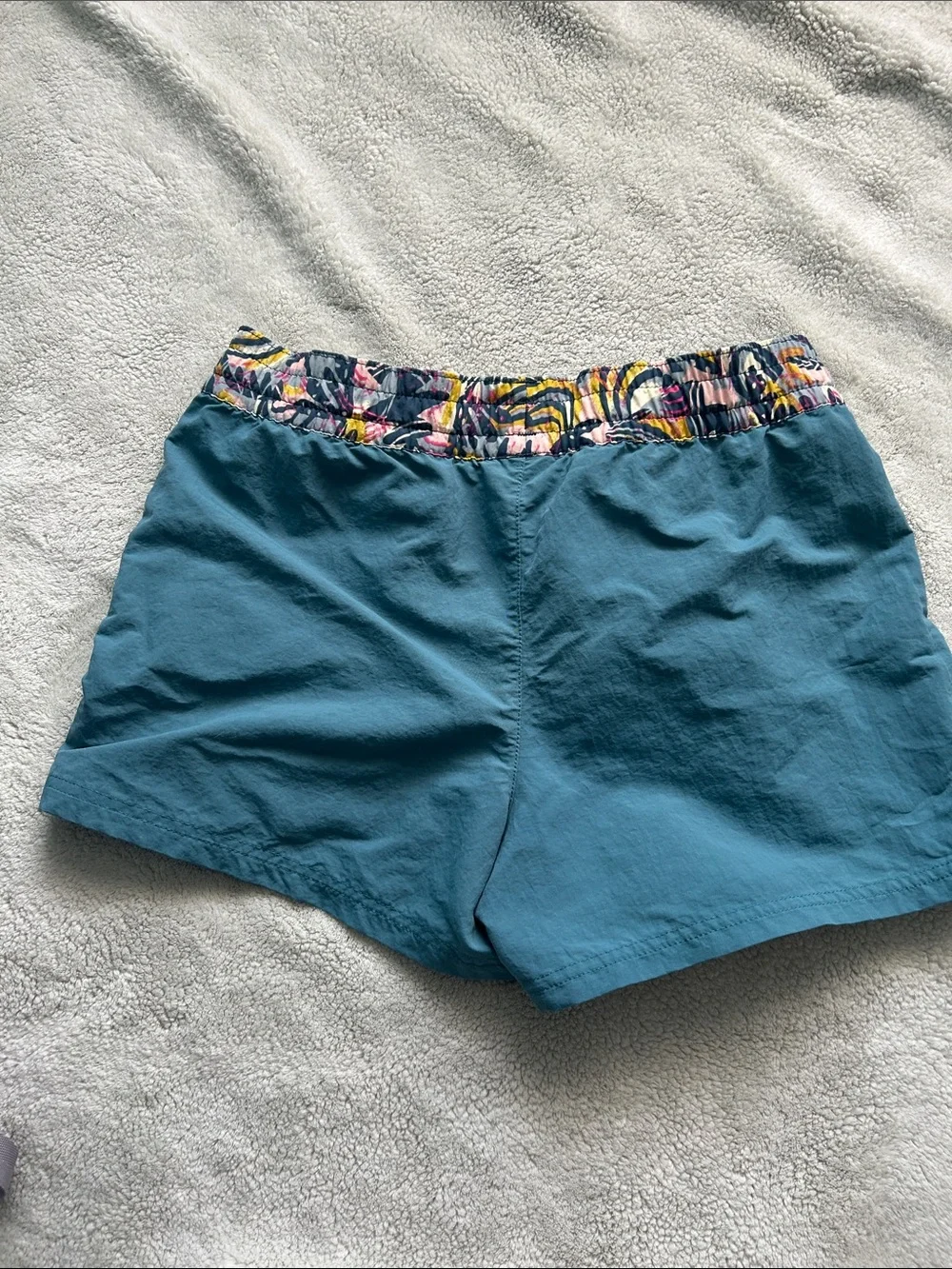 Patagonia Teal Outdoor Shorts with Patterned Waistband